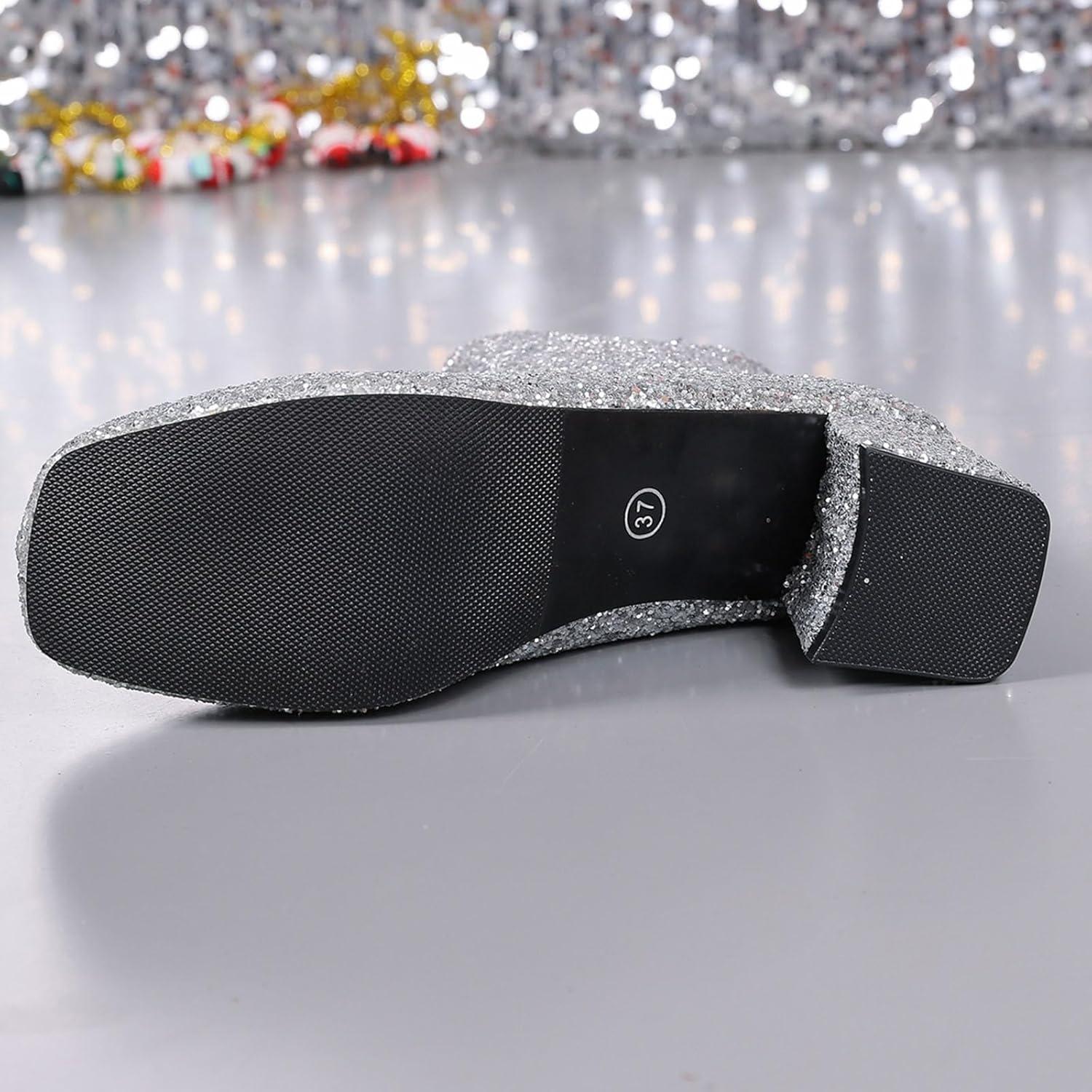 image:imageBottines impermables et confortables talon pais pour femme Avec strass lgantes enfiler paillettes Bottes western Bottes western Pour extrieur fte mariageArgent