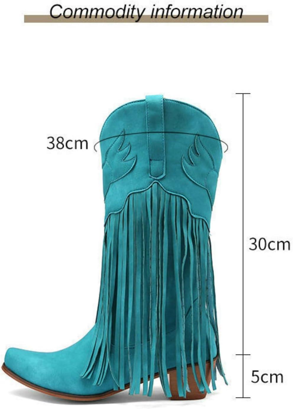 image:imageENEN Santiag Femme Bottes Daim Western Bottes Cowboy Femme Talon Haut MiMollet Chaussures Dcontractes La Mode Pompons Boots Santiag Cowboy femmes Basse Boucle Taille 3445Bordeaux