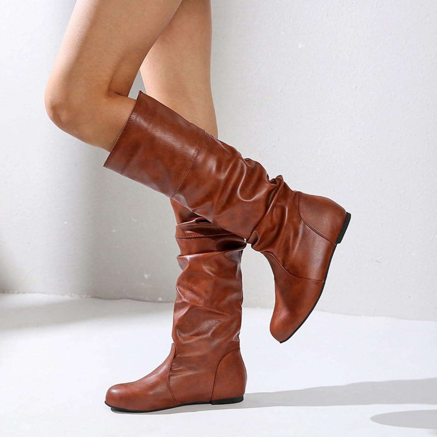 image:imageENEN Santiag Femme Cuir Western Taille 3543 Santiag Femme Gros Mollet Bottes Cowboy Talon Haut avec Fermeture clair Bottes Western Country pour Trekking4321 Kaki