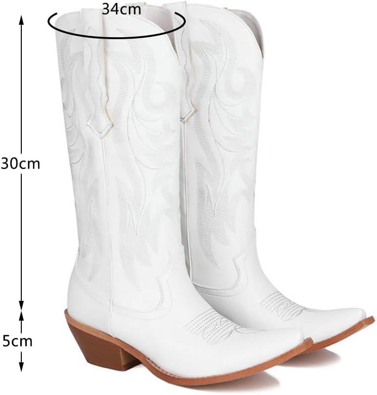 image:imageFemmes Bottes De Cowboy Western Bout Carr Talon Moyen Bottes MiMollet LargesWhite Blanc