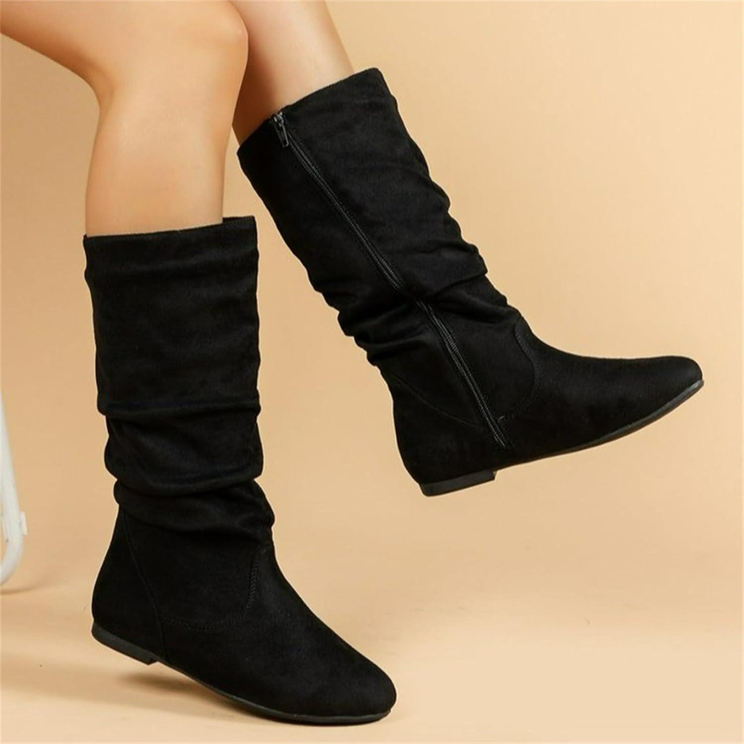 image:imageGenerisch Bottines pour femme lgantes En daim Pointues Style mdival Bottes mihautes Bottes western Bottes de transitionNoir