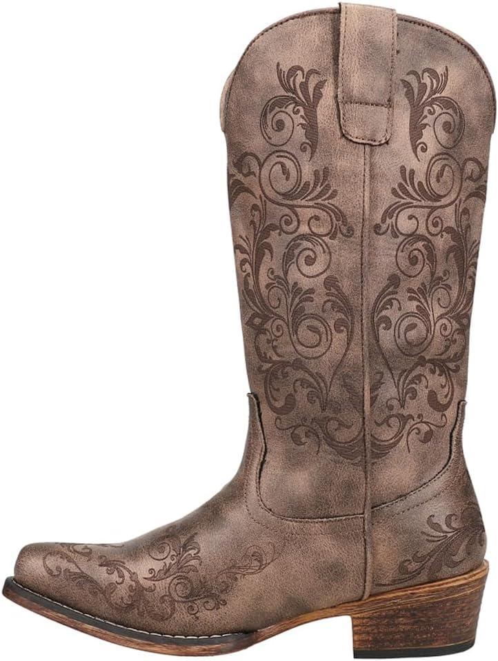 image:imageROPER Bottes brodes bout pointu dcontractes pour femmes talon bas mimollet 2551 cm MarronMarron