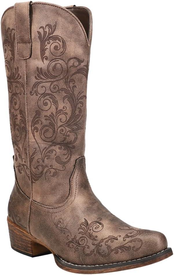 image:imageROPER Bottes brodes bout pointu dcontractes pour femmes talon bas mimollet 2551 cm MarronMarron