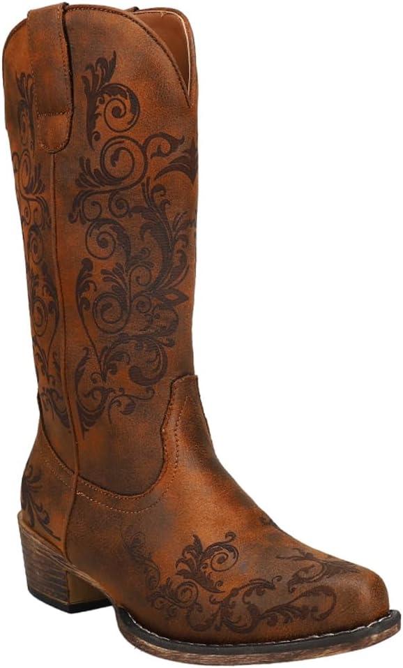 image:imageROPER Bottes brodes bout pointu dcontractes pour femmes talon bas mimollet 2551 cm MarronPeau