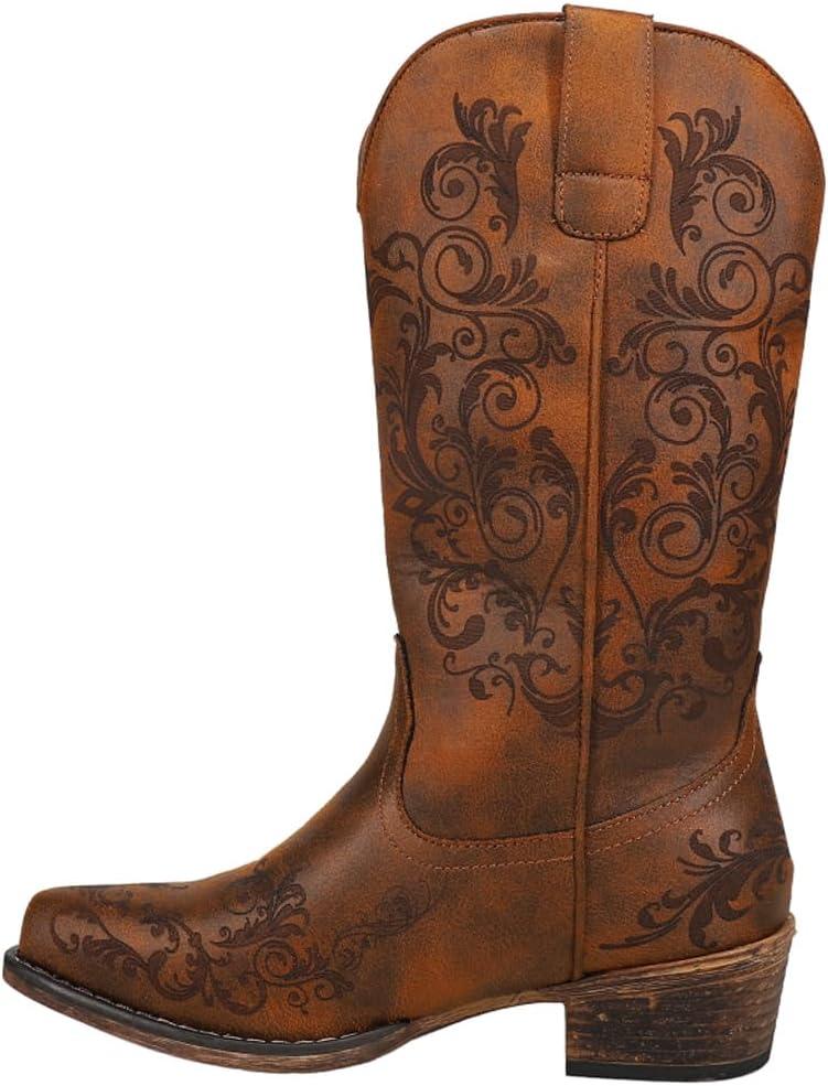 image:imageROPER Bottes brodes bout pointu dcontractes pour femmes talon bas mimollet 2551 cm MarronPeau