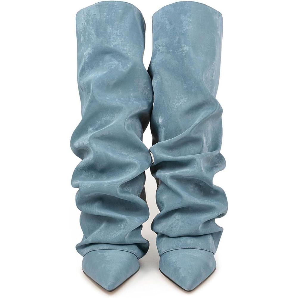 image:imageBottes Western Femme Bottes Cuissarde Hiver Femme Petit Talons Longues pour Talon Haut Chaussure Talon Boot Cuir Confortable pourBleu Clair