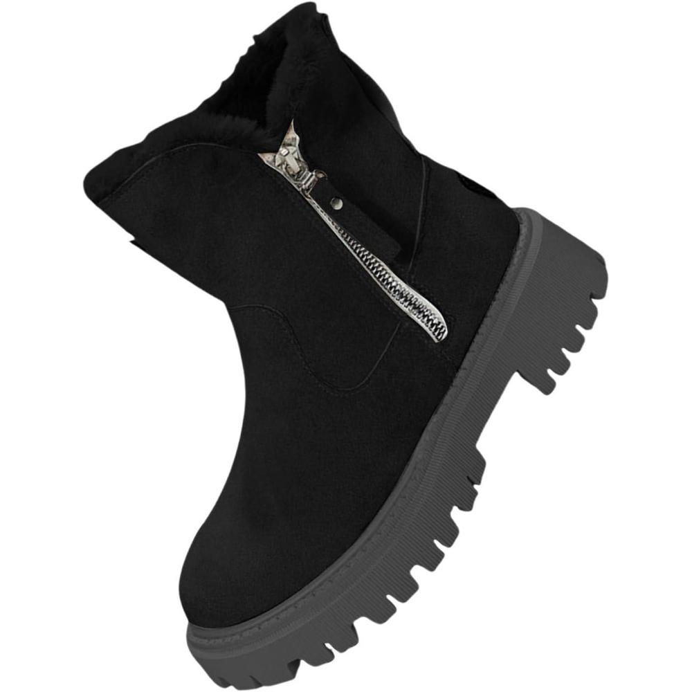 image:imageBottines dhiver pour femme lgantes En daim Courtes Confortables enfiler Style mdival Avec fermeture clair Bottes mihautes Bottes westernNoir