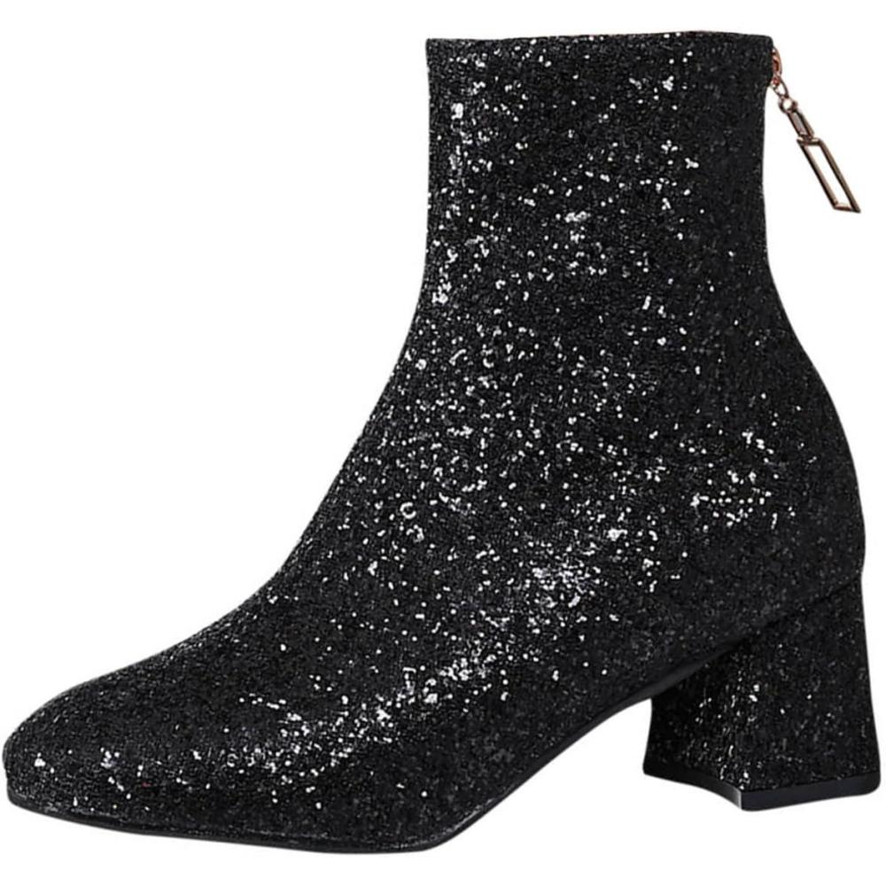 image:imageBottines impermables et confortables talon pais pour femme Avec strass lgantes enfiler paillettes Bottes western Bottes western Pour extrieur fte mariageNoir