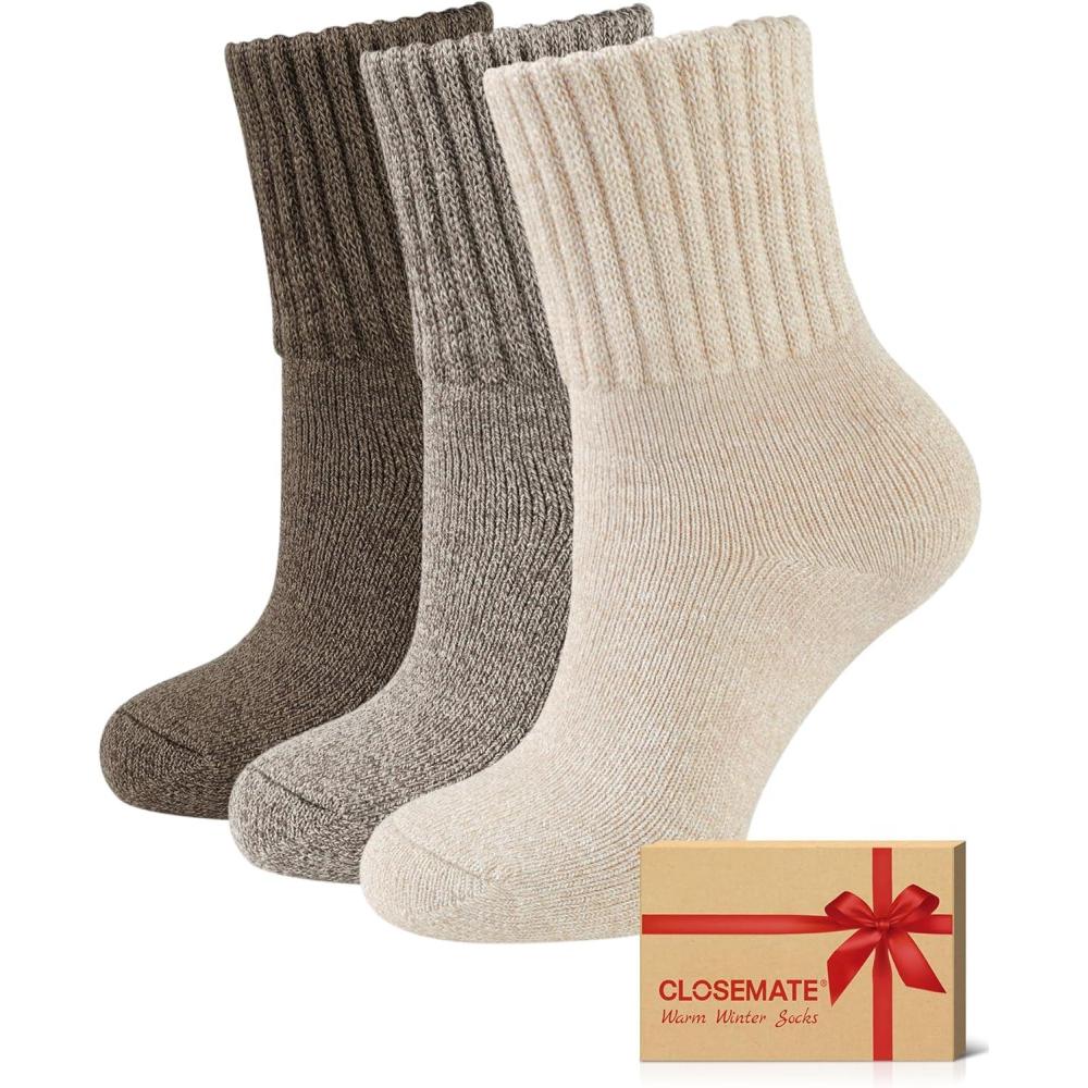 image:imageCLOSEMATE 3 Paires Chaussettes Chaudes Femme 3538 3942 dHiver Thermiques en Coton et Acrylique Antifroid UltraChaud Socquettes paisses Respirantes Multicolores pour Bottes Femme Amples3Marron assortis bote cadeau