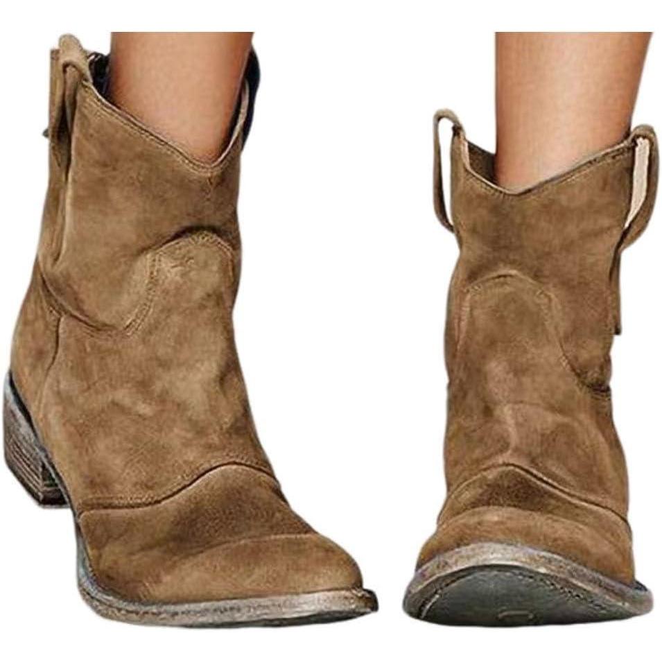 image:imageENEN Santiag Femme Cuir Western Taille 3448 Santiag Femme Gros Mollet Bottes Cowboy Talon Haut avec Fermeture clair Bottes Western Country pour TrekkingMarron