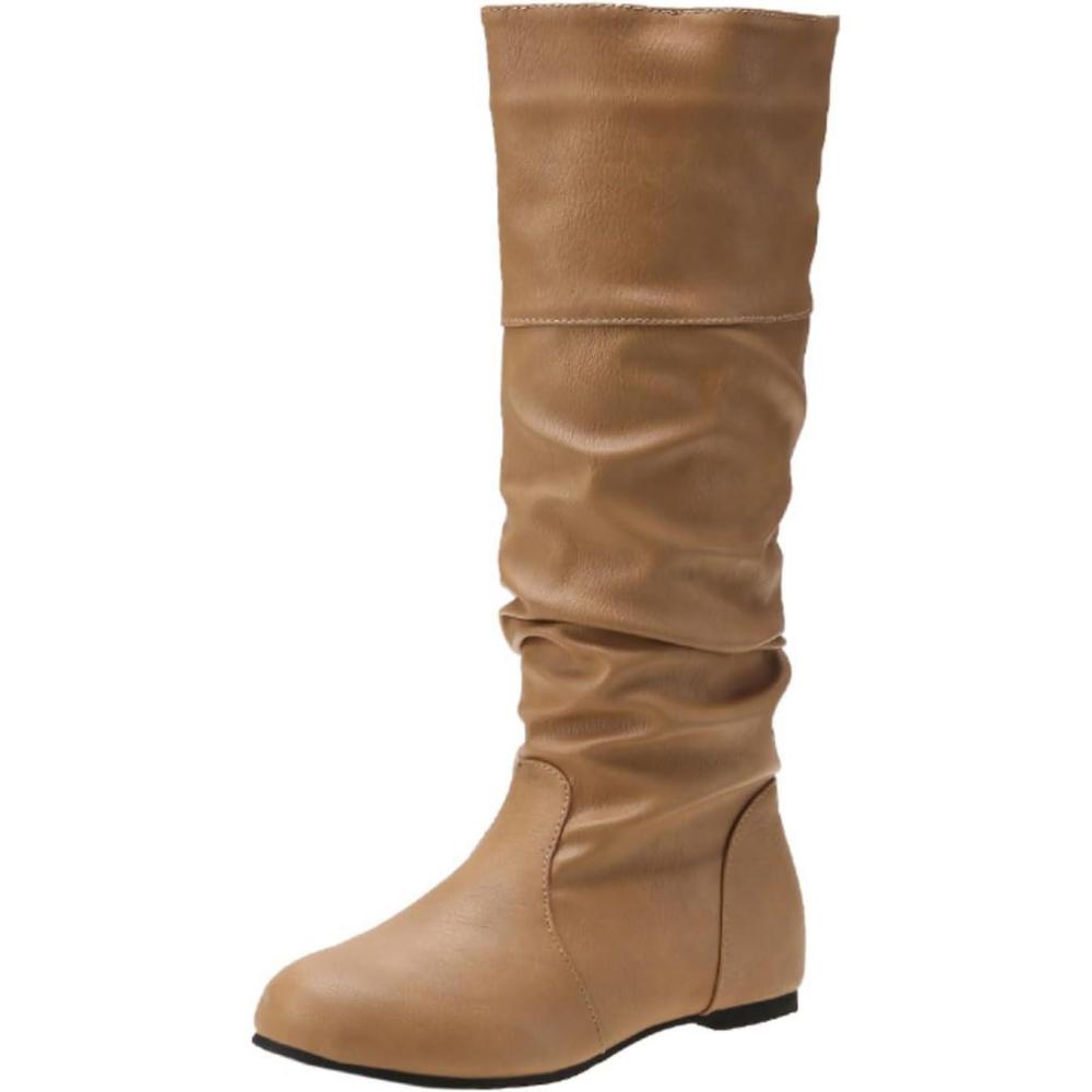 image:imageENEN Santiag Femme Cuir Western Taille 3543 Santiag Femme Gros Mollet Bottes Cowboy Talon Haut avec Fermeture clair Bottes Western Country pour Trekking4321 Kaki