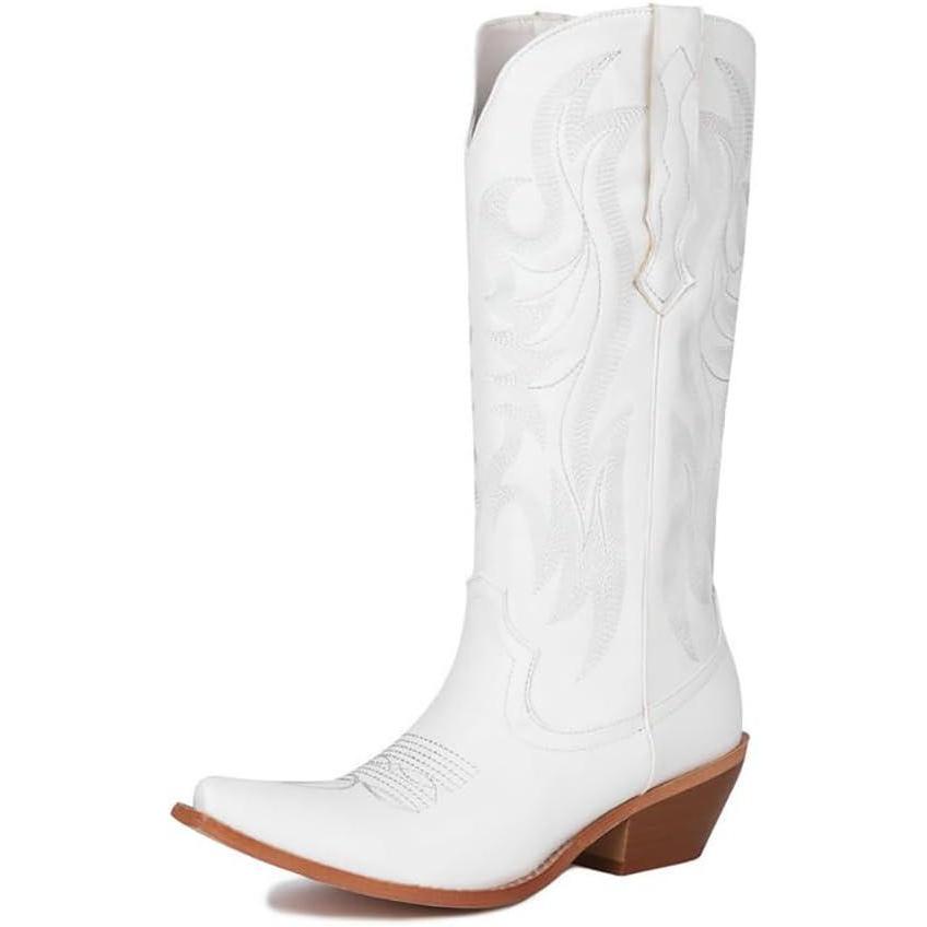 image:imageFemmes Bottes De Cowboy Western Bout Carr Talon Moyen Bottes MiMollet LargesWhite Blanc