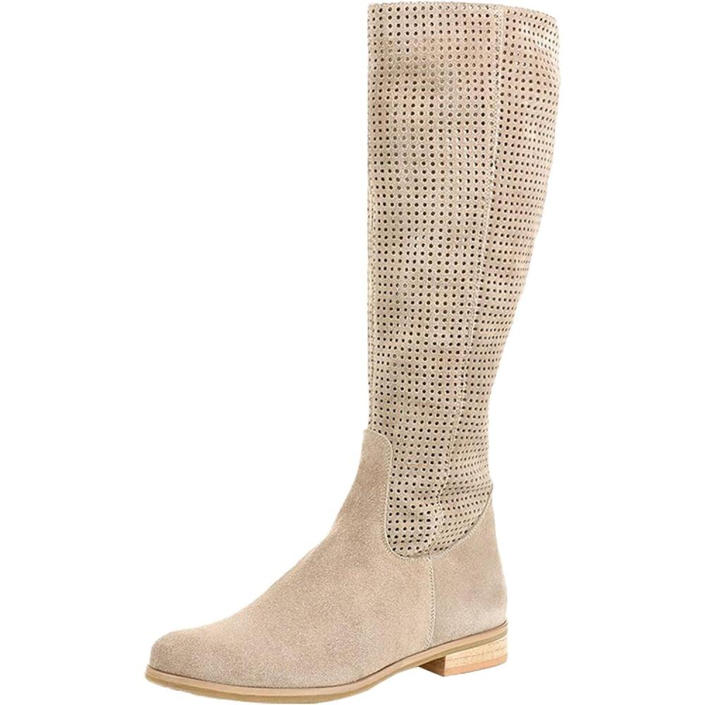 image:imageGenerisch Bottes mihautes pour femme Tige large en H Bottes de cowboy en daim Bottes dhiver mihautes Bottes enfiler Bottes western mihautes Bottes de transitionBeige