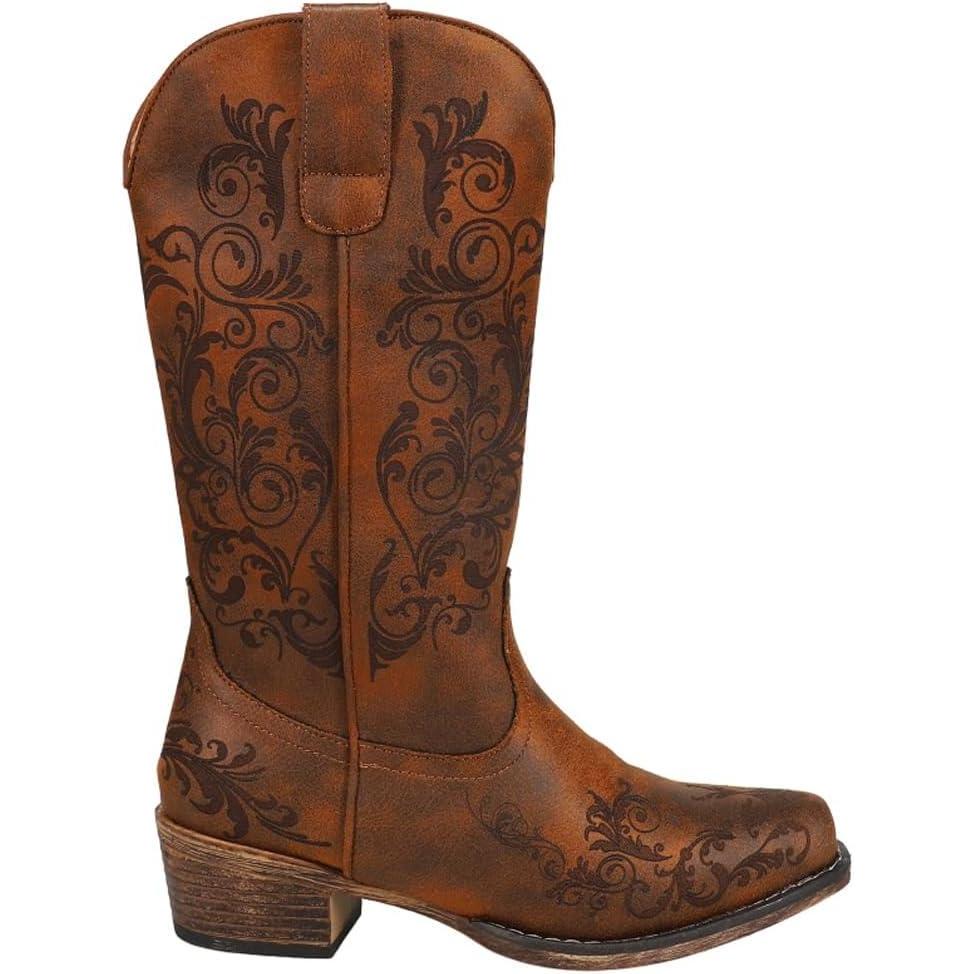 image:imageROPER Bottes brodes bout pointu dcontractes pour femmes talon bas mimollet 2551 cm MarronBronze