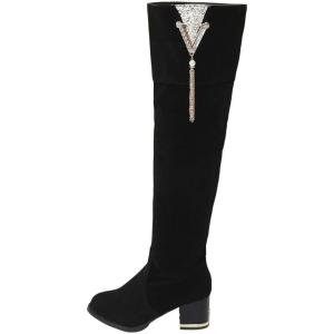 Bottes au-dessus du genou pour femme en daim noir avec talon bloc – Bottes western avec fermeture éclair – Bottes d&rsquo;équitation pour femme – Bottes d&rsquo;hiver longues – Bottes de travail(Noir)