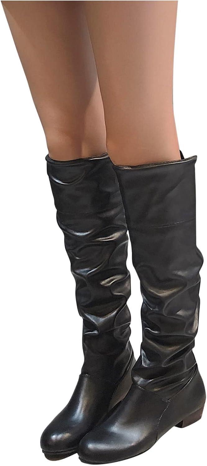 image:imageBottes hautes en cuir pour femme Bottes plates antidrapantes avec nud larrire Bottes de loisirs tendance et dcontractes pour femme Bottes dhiver confortablesNoir