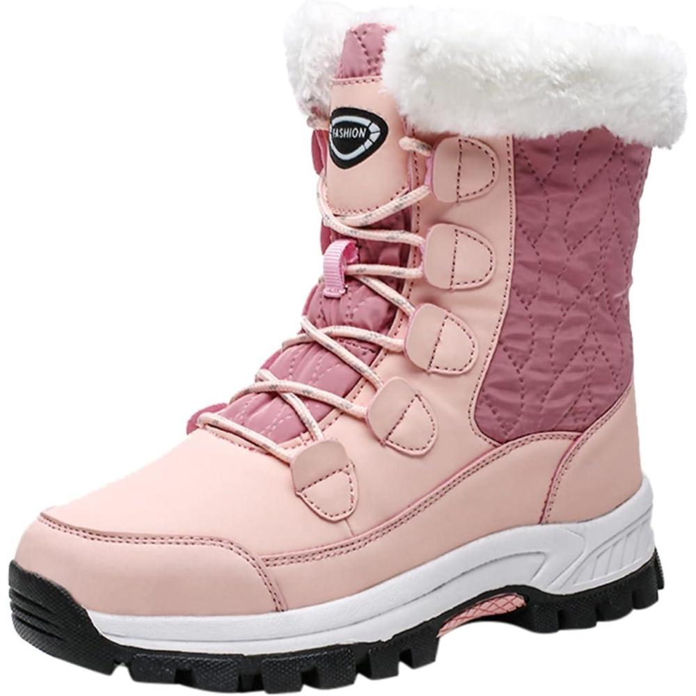 image:imageBottes dhiver pour femme Impermables Bottes de neige Bottes lacets Doublure chaude Bottes dhiver Bottes dhiver pour femme Bottes de travail Bottes de randonneRose