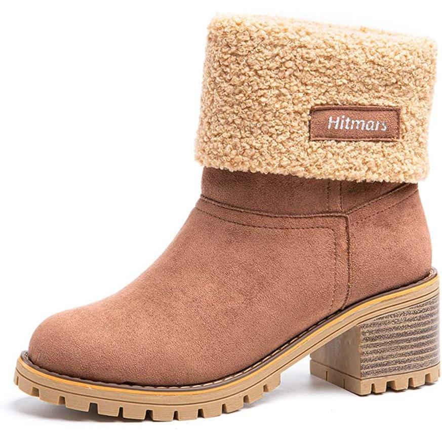 image:imageHitmars Bottes Hiver Femme Boots Daim Botte  Talon Bloc Bottine Fourres Chaudes Neige Chaussures Noir Kaki Marron EU3543Marron