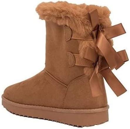 image:imageBottes fourres chaudes femme avec ruban satin et fourrure synthtiqueMarron