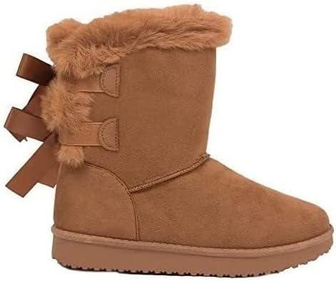 image:imageBottes fourres chaudes femme avec ruban satin et fourrure synthtiqueMarron