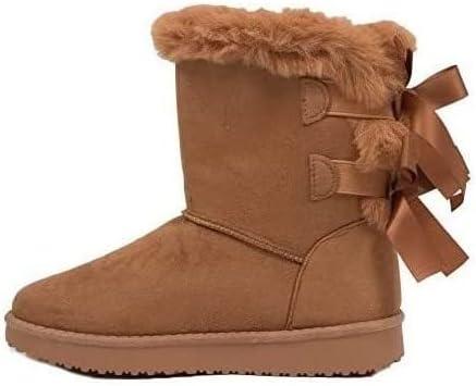image:imageBottes fourres chaudes femme avec ruban satin et fourrure synthtiqueMarron