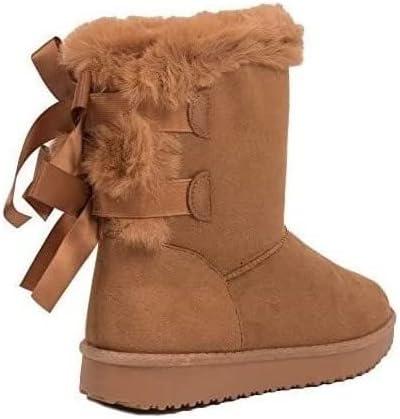 image:imageBottes fourres chaudes femme avec ruban satin et fourrure synthtiqueMarron
