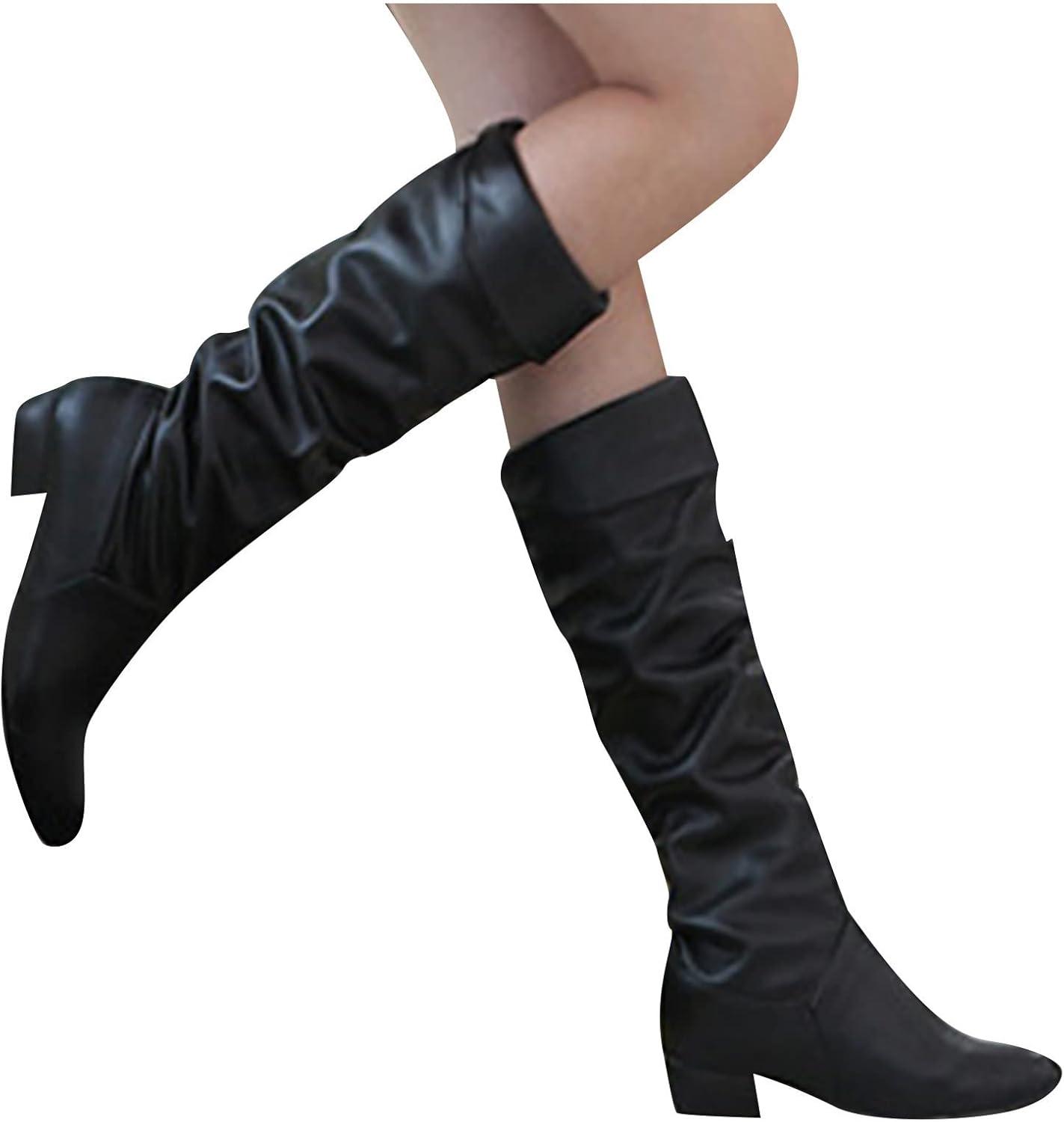 image:imageGnrique Bottes pour femme Hautes Genoux plates Cuir Verni Femelles Bottillon Souple Impermables Chaudes Travail Femme Bottes rtro classiques cuir vritable Cowboy Femme Bottine Automne HiverLe Noir