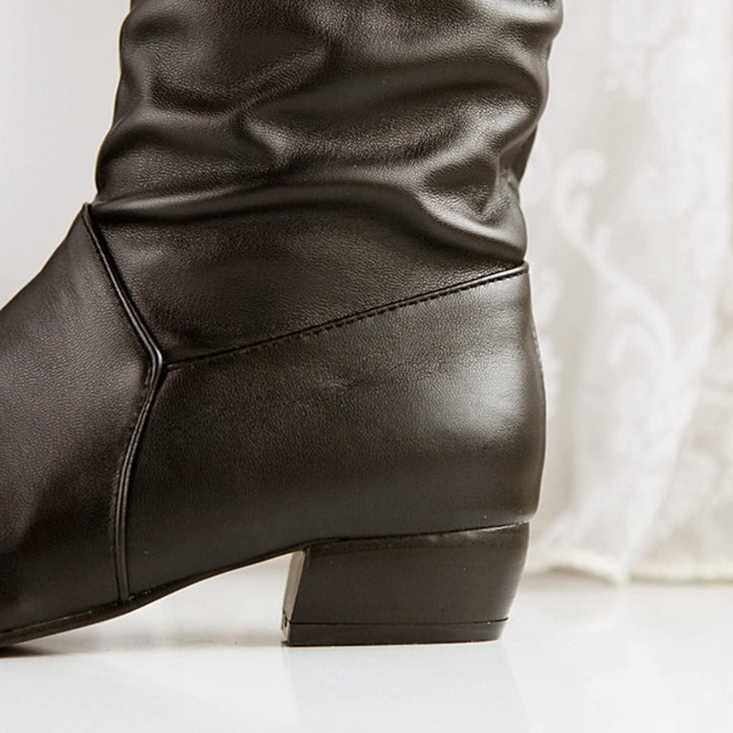 image:imageGnrique Bottes pour femme Hautes Genoux plates Cuir Verni Femelles Bottillon Souple Impermables Chaudes Travail Femme Bottes rtro classiques cuir vritable Cowboy Femme Bottine Automne HiverBrun