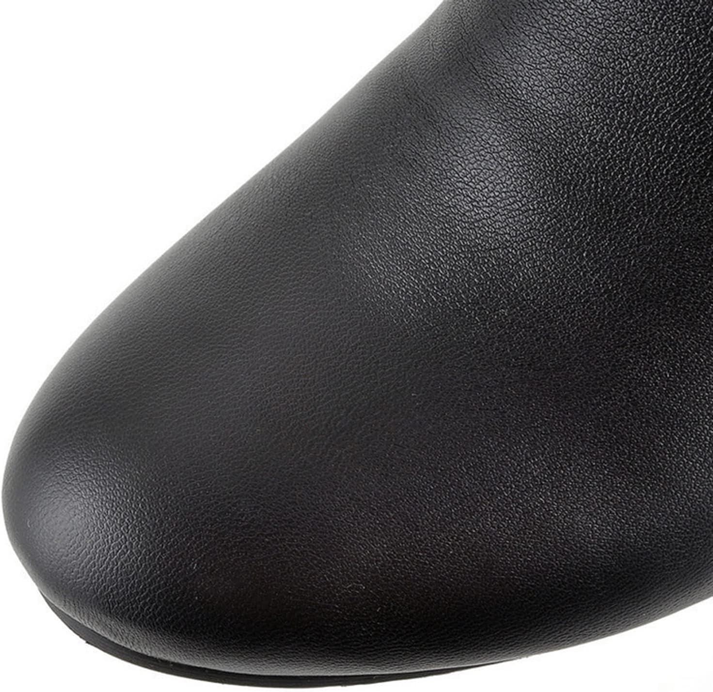 image:imageGnrique Bottes pour femme Hautes Genoux plates Cuir Verni Femelles Bottillon Souple Impermables Chaudes Travail Femme Bottes rtro classiques cuir vritable Cowboy Femme Bottine Automne HiverLe Noir