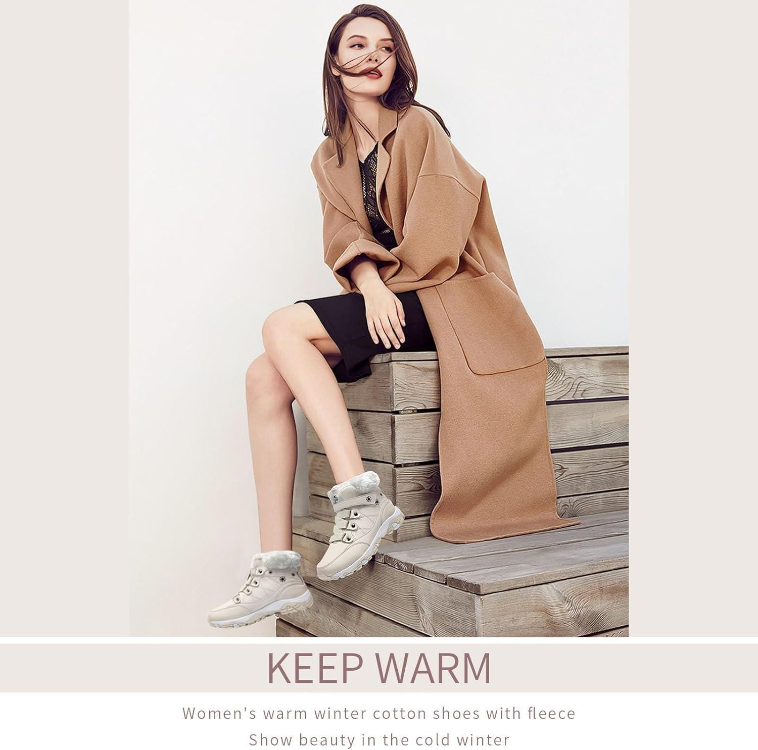 image:imageVITIKE Femme Bottes de Neige Hiver Bottes de RandonneBeige