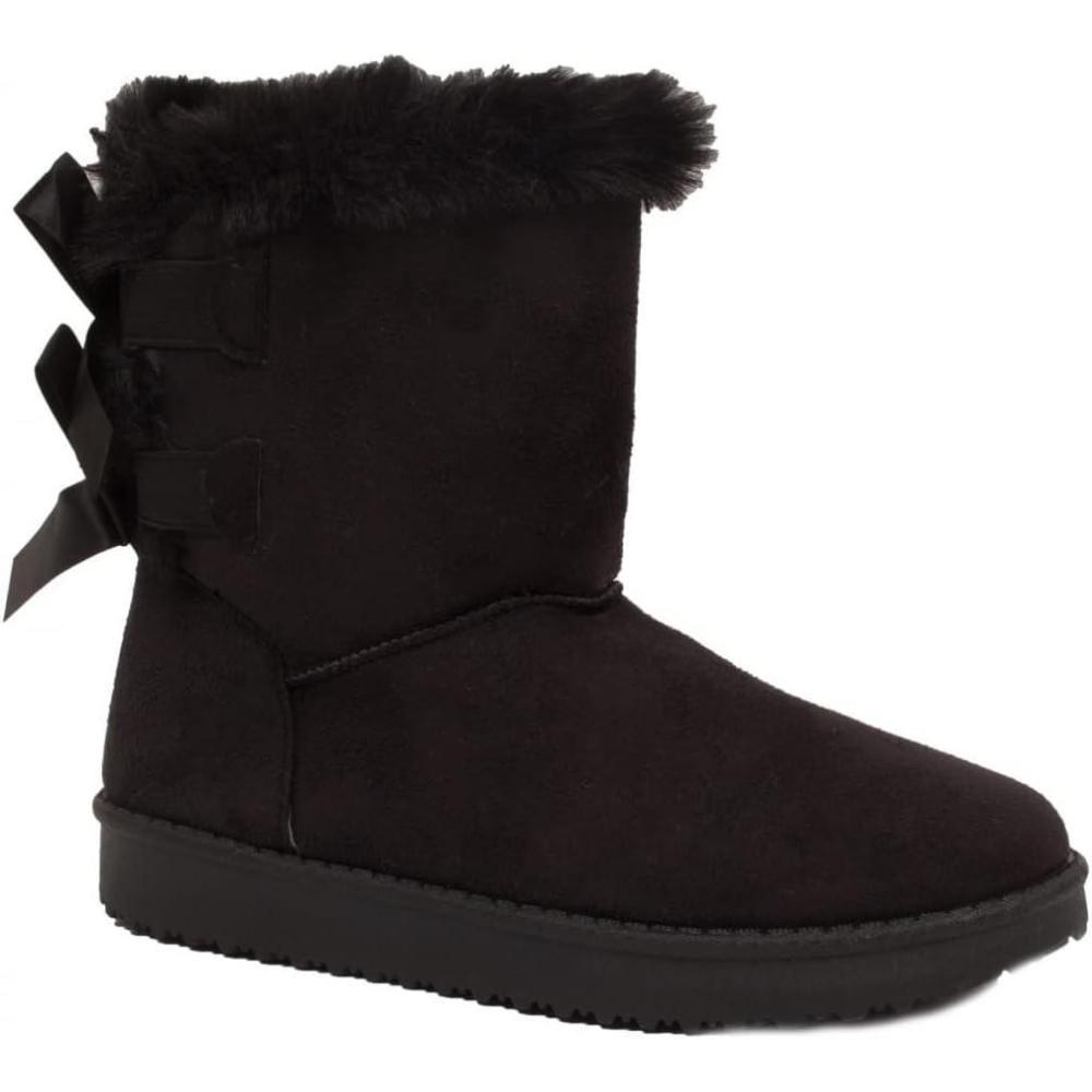 image:imageBottes fourres chaudes femme avec ruban satin et fourrure synthtiqueNoir