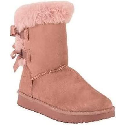 image:imageBottes fourres chaudes femme avec ruban satin et fourrure synthtiqueRose