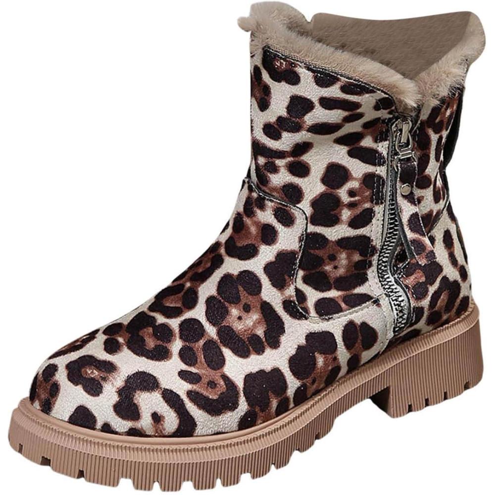 image:imageGnrique Bottines dquitation doubles pour femme en daim avec fermeture clair latrale Bottes courtes en peluche avec grosses bottes en cuir synthtique02 Caf