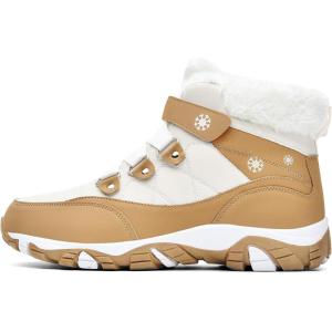 VITIKE Femme Bottes de Neige Hiver Bottes de Randonnée(Blanc Marron)