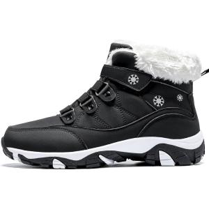 VITIKE Femme Bottes de Neige Hiver Bottes de Randonnée(Noir Blanc)