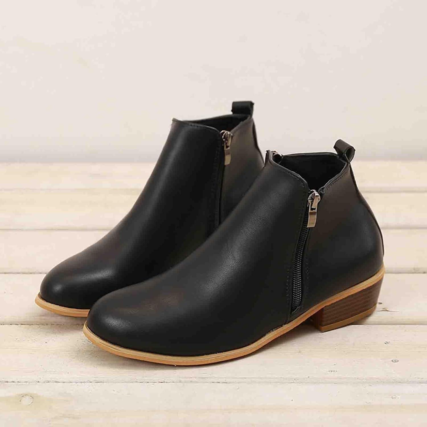 image:imageBottines Chelsea lgantes en cuir pour femme Avec talon Bottes dquitation confortables Doubles et chaudes Avec fermeture clair latrale Lgres RtroNoir