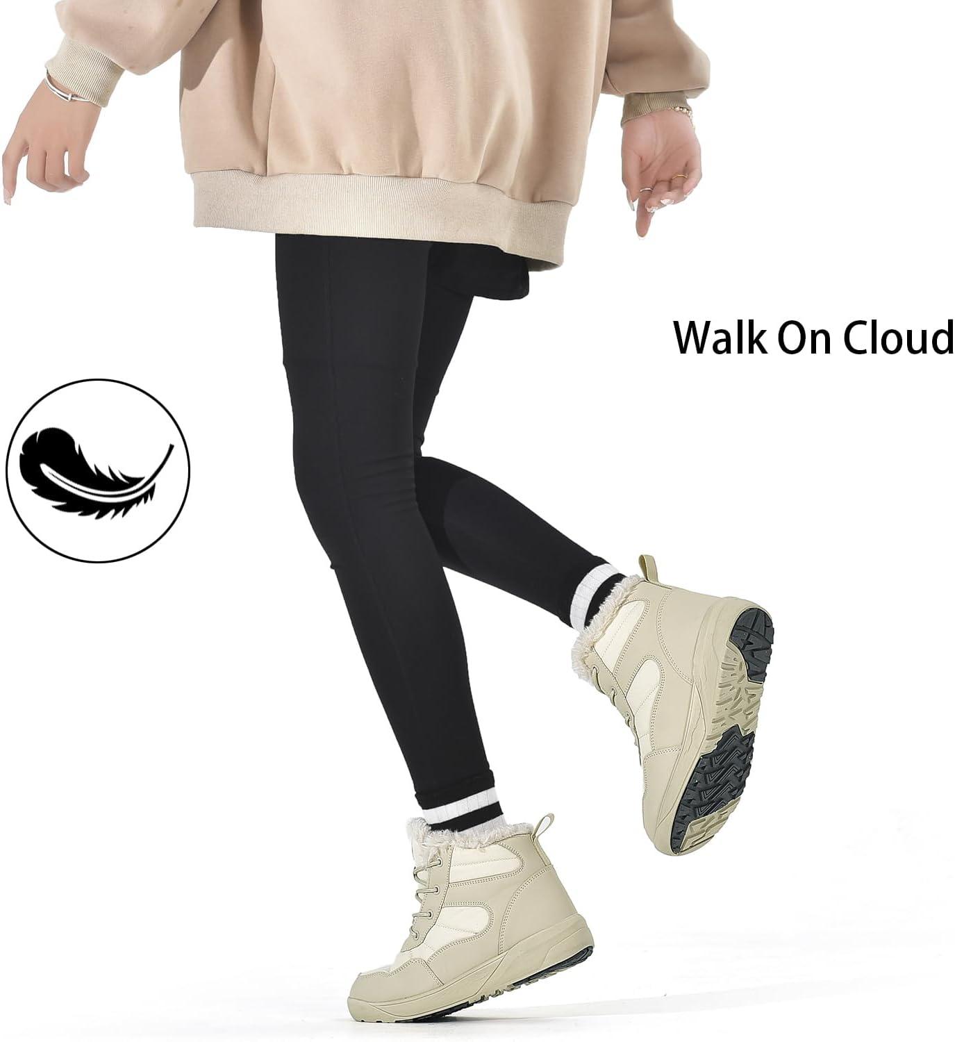 image:imageChayChax Bottines Hiver Femme Bottes de Neige Fourres Chaudes Bottines Lacets Impermable Snow Boots Chaussures dhiver AntidrapantesBeige