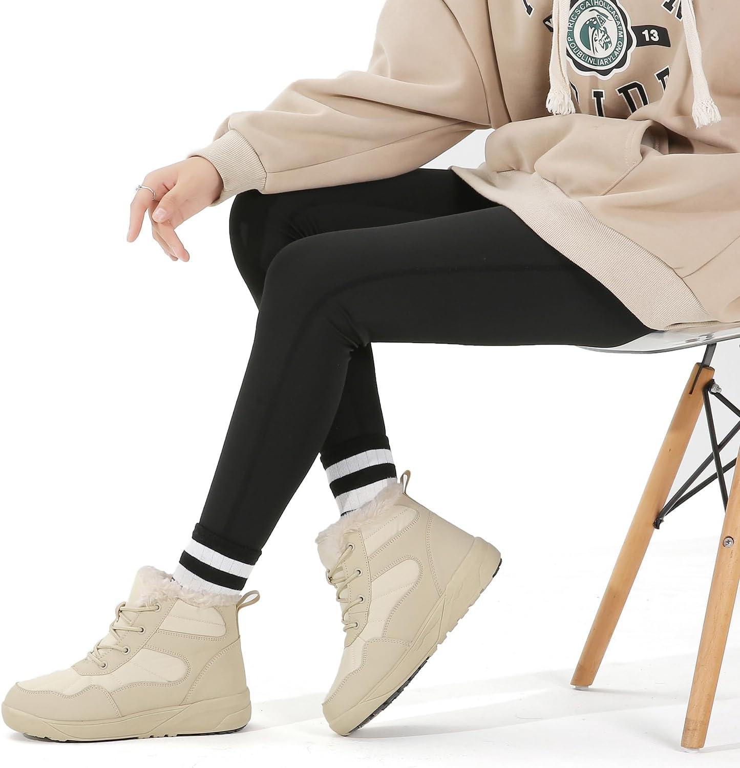 image:imageChayChax Bottines Hiver Femme Bottes de Neige Fourres Chaudes Bottines Lacets Impermable Snow Boots Chaussures dhiver AntidrapantesBeige
