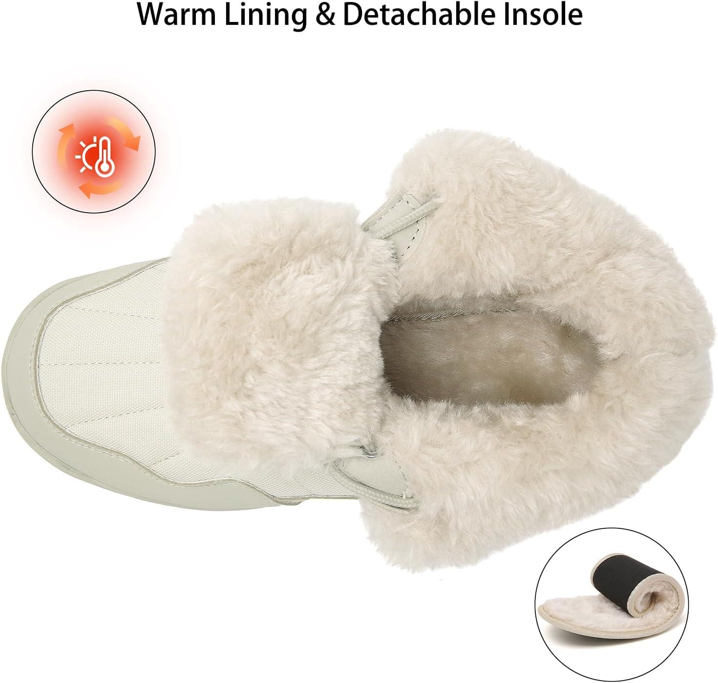 image:imageChayChax Bottines Hiver Femme Bottes de Neige Fourres Chaudes Bottines Lacets Impermable Snow Boots Chaussures dhiver AntidrapantesBeige
