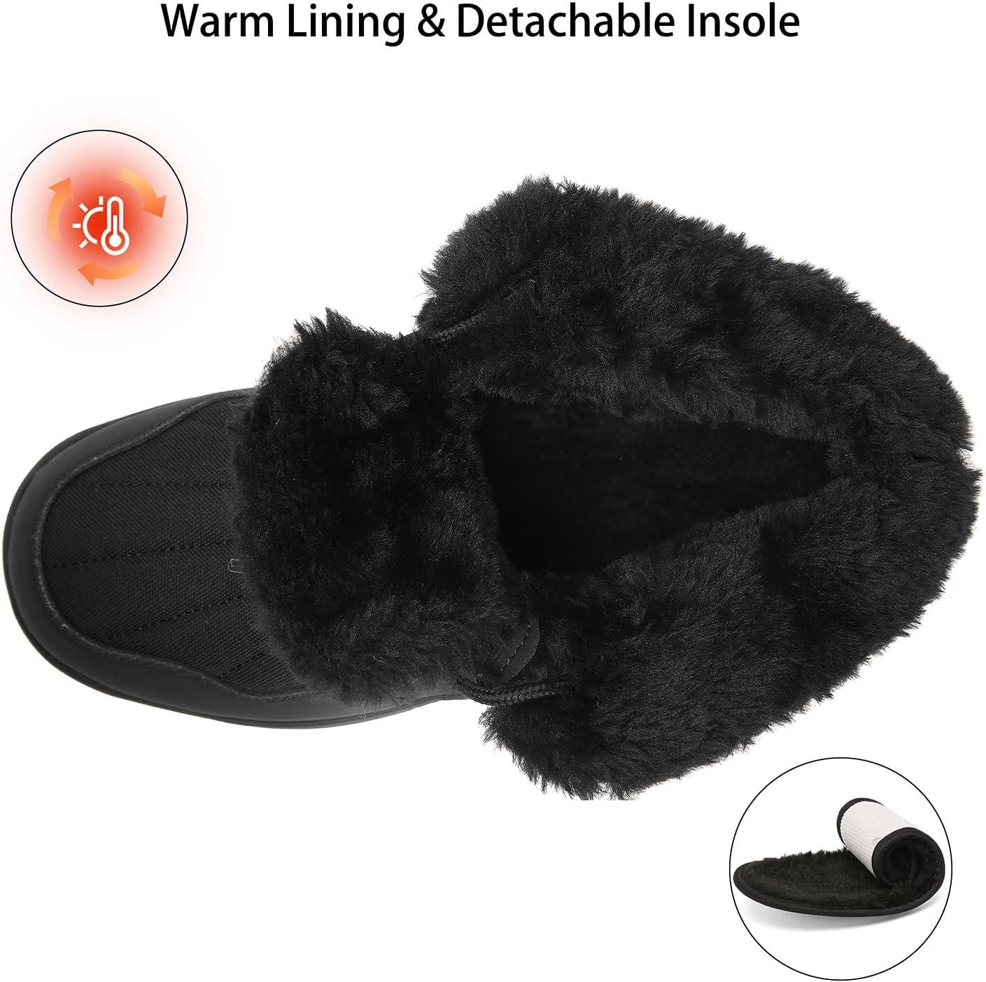 image:imageChayChax Bottines Hiver Femme Bottes de Neige Fourres Chaudes Bottines Lacets Impermable Snow Boots Chaussures dhiver AntidrapantesNoir