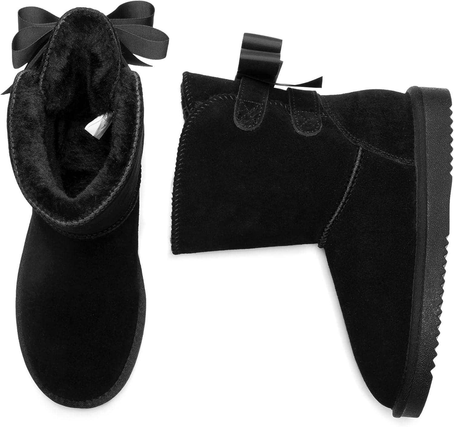 image:imageDREAM PAIRS Bottes Neige Femme Chaudes en Sudine Vritable avec Nud et Doublure en Fourrure Synthtique Antidrapantes pour HiverNoir