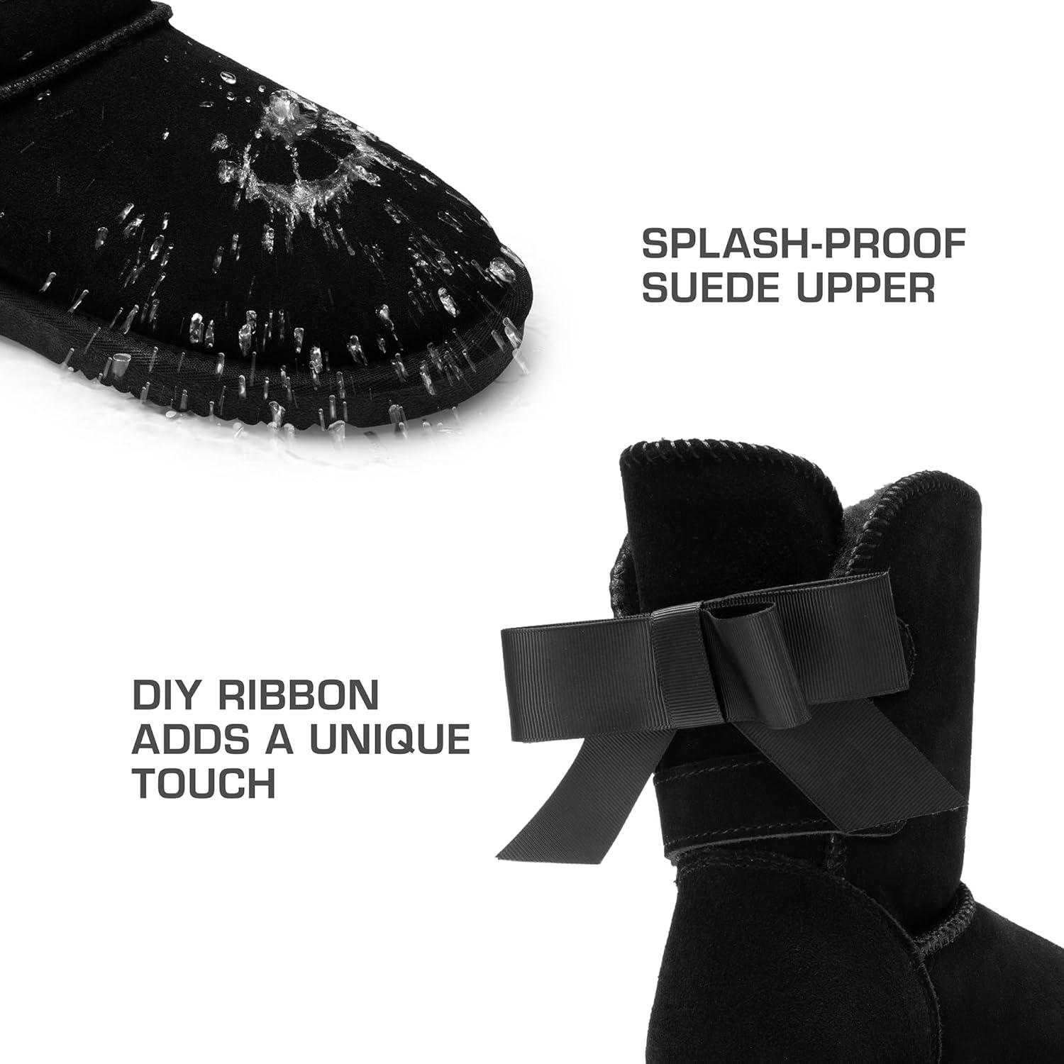 image:imageDREAM PAIRS Bottes Neige Femme Chaudes en Sudine Vritable avec Nud et Doublure en Fourrure Synthtique Antidrapantes pour HiverNoir