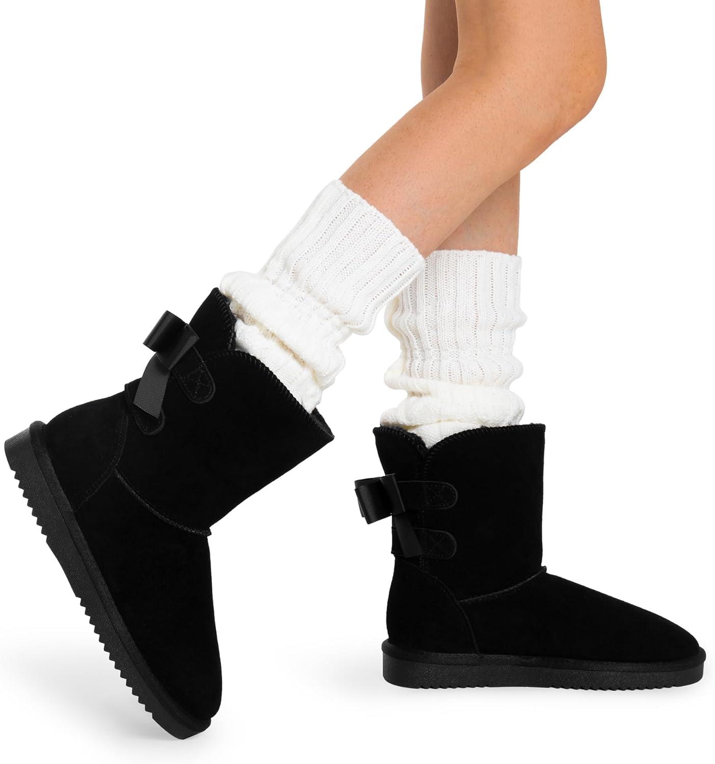 image:imageDREAM PAIRS Bottes Neige Femme Chaudes en Sudine Vritable avec Nud et Doublure en Fourrure Synthtique Antidrapantes pour HiverNoir