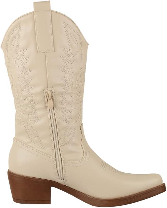 image:imageElara Bottes Femmes de Cowboy Motard ChunkyrayanBeige Toulouse