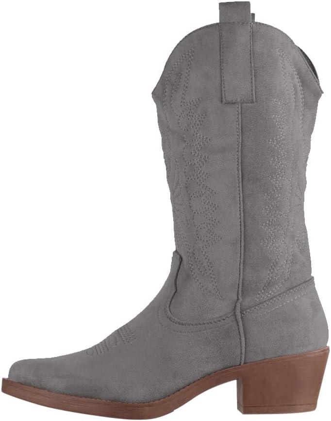 image:imageElara Bottes Femmes de Cowboy Motard ChunkyrayanGris Suede
