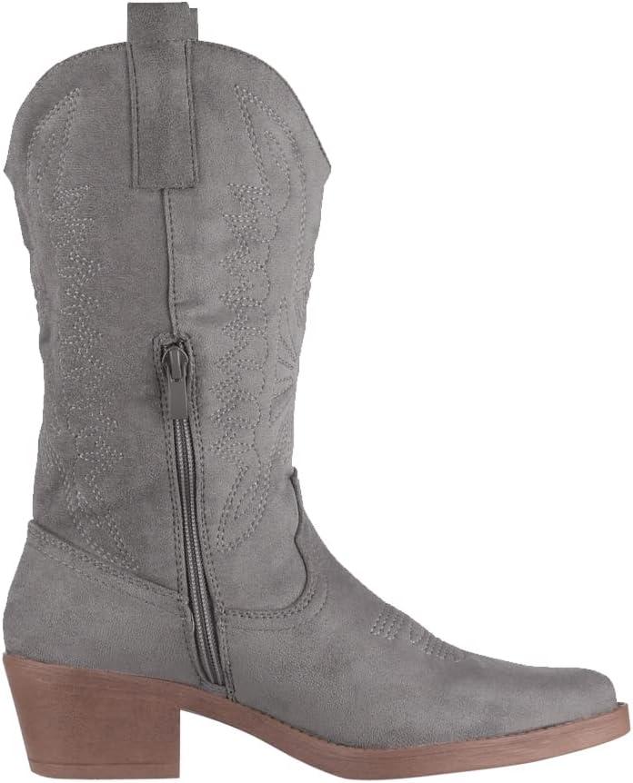 image:imageElara Bottes Femmes de Cowboy Motard ChunkyrayanGris Suede