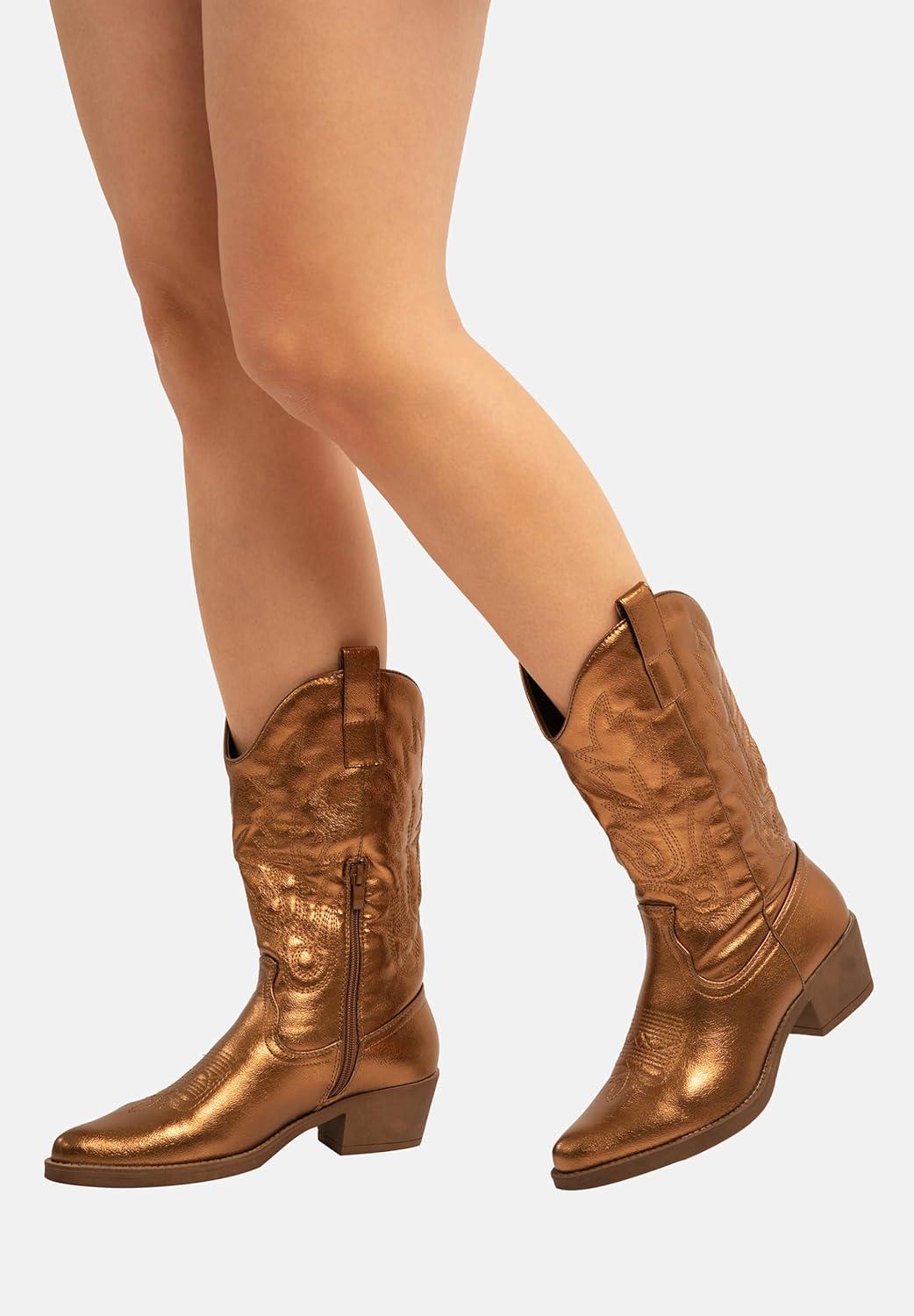 image:imageElara Bottes Femmes de Cowboy Motard ChunkyrayanOr Rose Paris