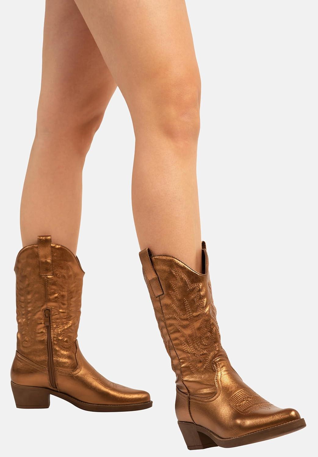 image:imageElara Bottes Femmes de Cowboy Motard ChunkyrayanOr Rose Paris