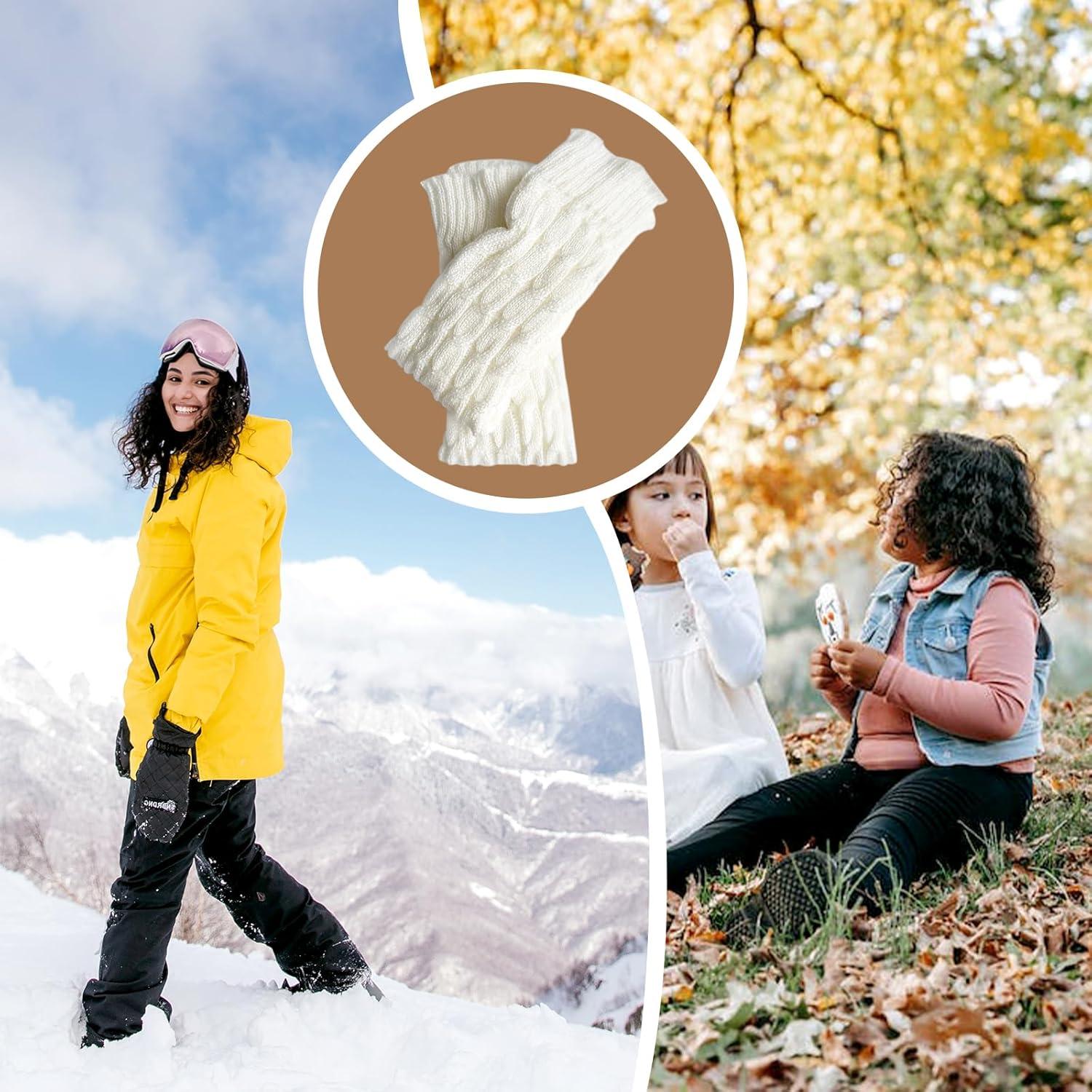 image:imageVEGCOO 2 Paires Jambire Femmes Jambires Tricotes Automne et Hiver Jambires Chaudes Knit Chaussettes Boot pour Femmesnoir blanc