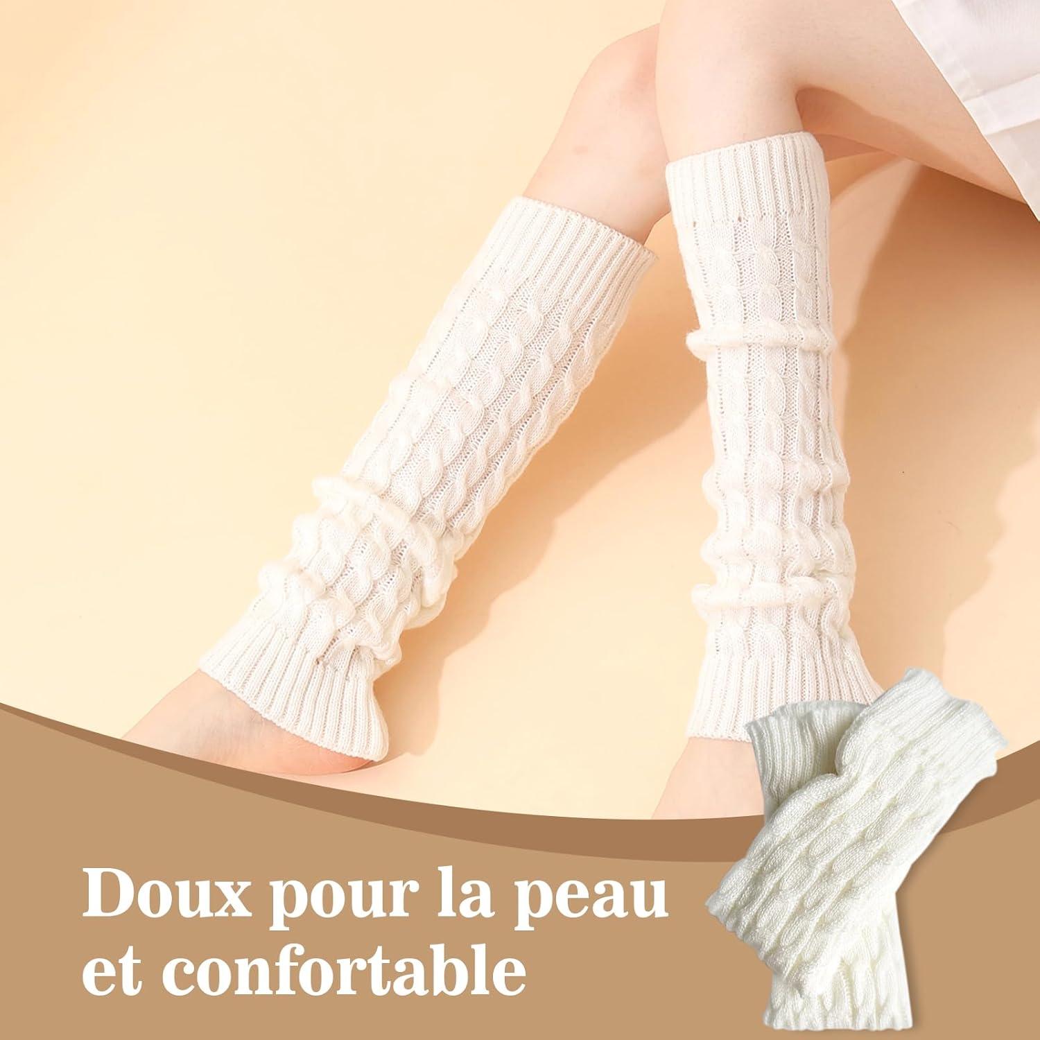 image:imageVEGCOO 2 Paires Jambire Femmes Jambires Tricotes Automne et Hiver Jambires Chaudes Knit Chaussettes Boot pour Femmesnoir blanc